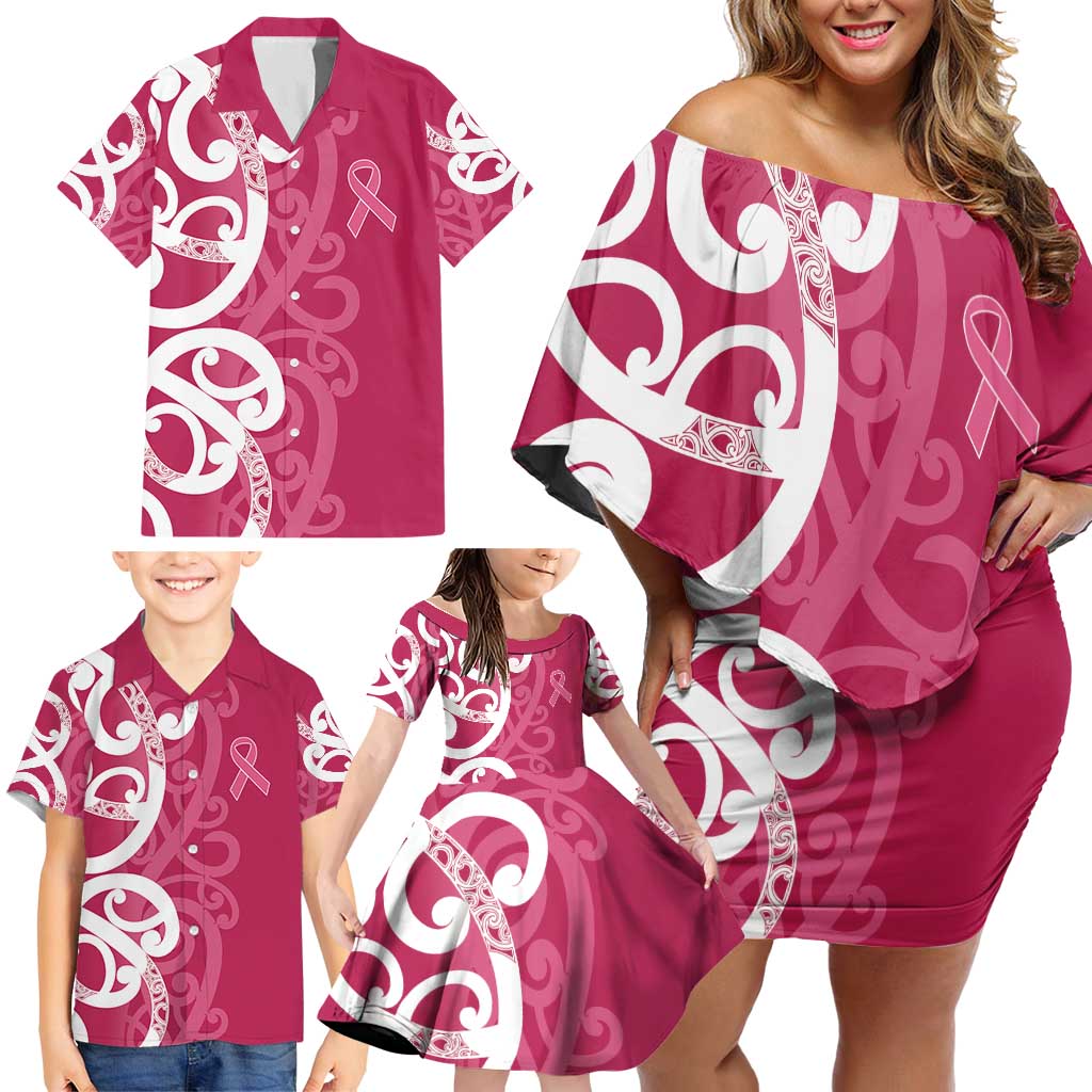 Breast Cancer Awareness Maori Family Matching Off Shoulder Short Dress and Hawaiian Shirt Koru Kowhaiwhai - Aussie Hoodie