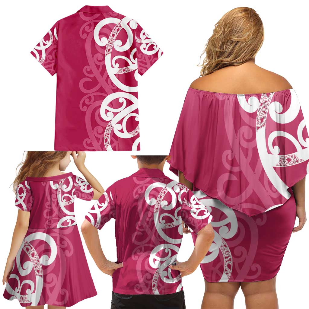 Breast Cancer Awareness Maori Family Matching Off Shoulder Short Dress and Hawaiian Shirt Koru Kowhaiwhai - Aussie Hoodie