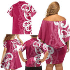 Breast Cancer Awareness Maori Family Matching Off Shoulder Short Dress and Hawaiian Shirt Koru Kowhaiwhai - Aussie Hoodie