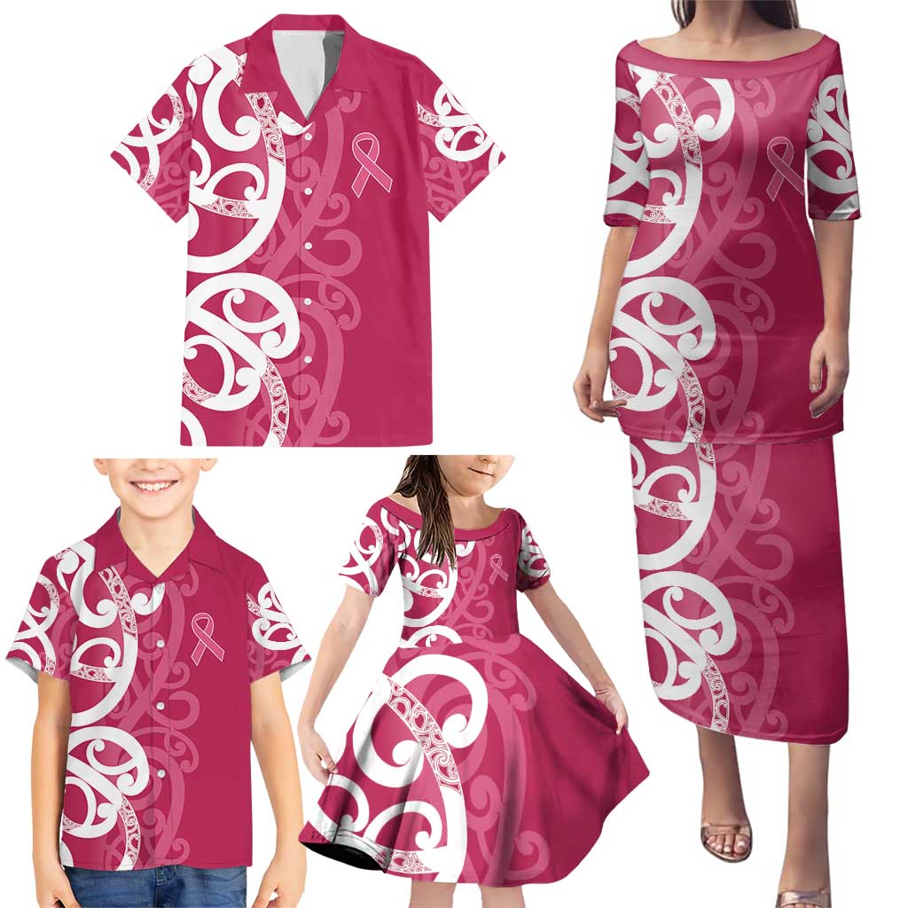 Breast Cancer Awareness Maori Family Matching Puletasi and Hawaiian Shirt Koru Kowhaiwhai - Aussie Hoodie