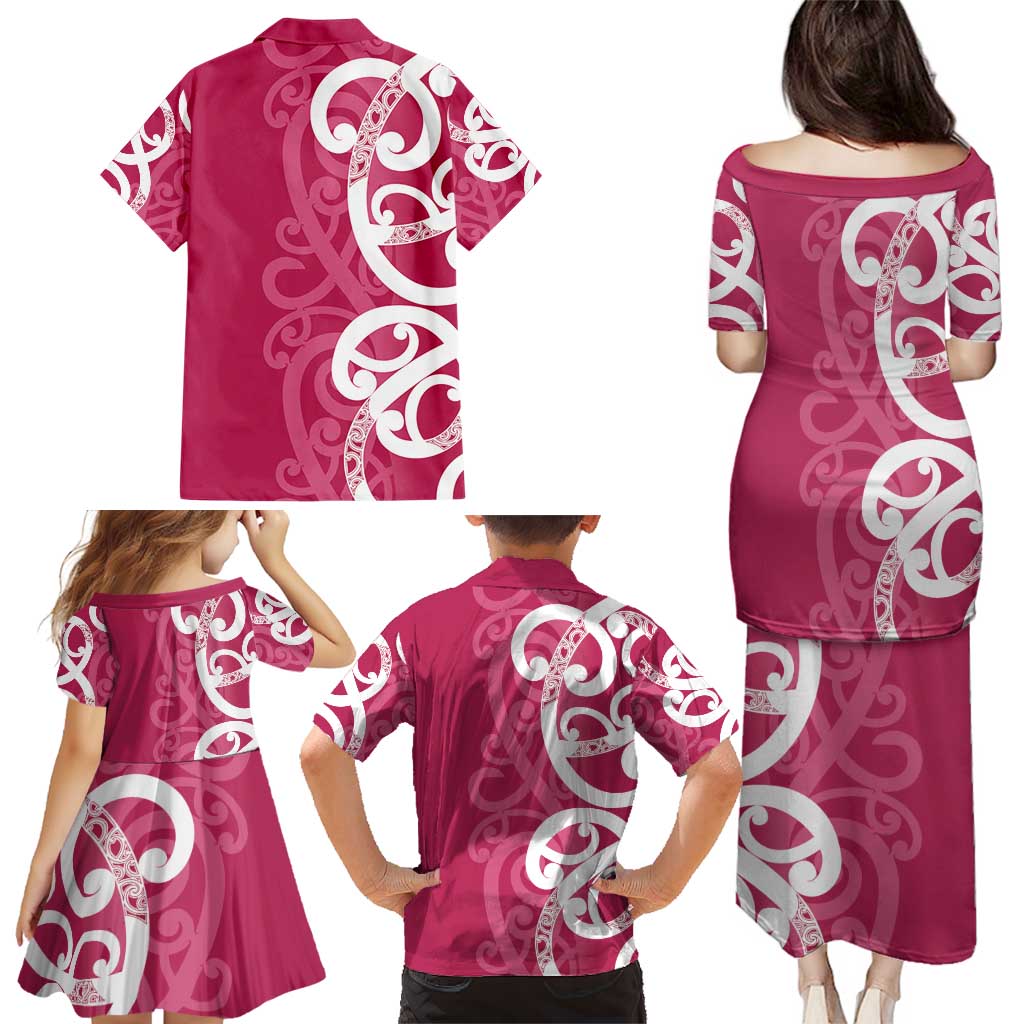 Breast Cancer Awareness Maori Family Matching Puletasi and Hawaiian Shirt Koru Kowhaiwhai - Aussie Hoodie