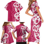 Breast Cancer Awareness Maori Family Matching Short Sleeve Bodycon Dress and Hawaiian Shirt Koru Kowhaiwhai - Aussie Hoodie