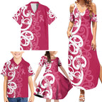 Breast Cancer Awareness Maori Family Matching Summer Maxi Dress and Hawaiian Shirt Koru Kowhaiwhai - Aussie Hoodie