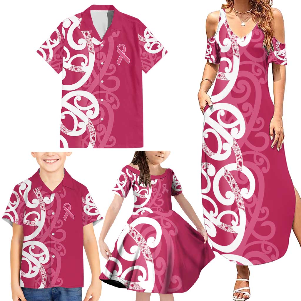 Breast Cancer Awareness Maori Family Matching Summer Maxi Dress and Hawaiian Shirt Koru Kowhaiwhai - Aussie Hoodie
