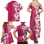 Breast Cancer Awareness Maori Family Matching Summer Maxi Dress and Hawaiian Shirt Koru Kowhaiwhai - Aussie Hoodie