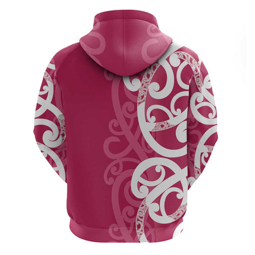 Breast Cancer Awareness Maori Hoodie Koru Kowhaiwhai - Aussie Hoodie
