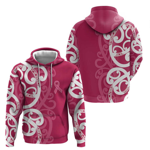 Breast Cancer Awareness Maori Hoodie Koru Kowhaiwhai - Aussie Hoodie