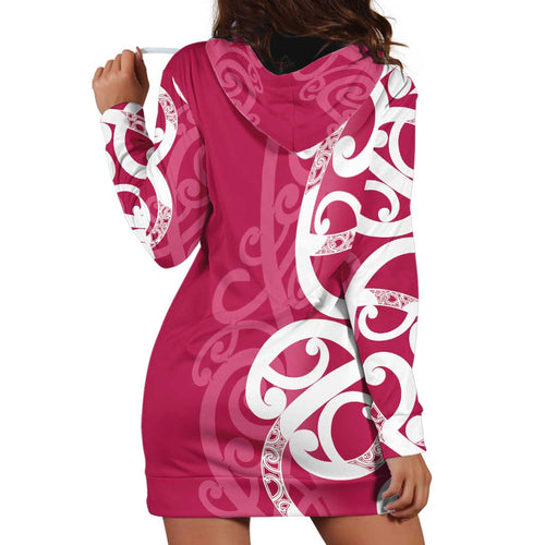 Breast Cancer Awareness Maori Hoodie Dress Koru Kowhaiwhai - Aussie Hoodie