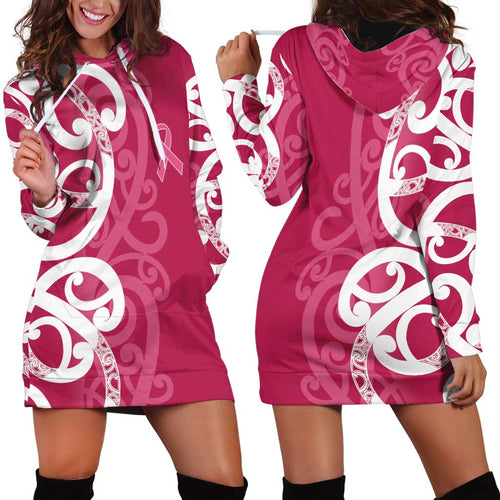 Breast Cancer Awareness Maori Hoodie Dress Koru Kowhaiwhai - Aussie Hoodie