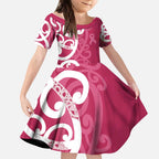 Breast Cancer Awareness Maori Kid Short Sleeve Dress Koru Kowhaiwhai - Aussie Hoodie