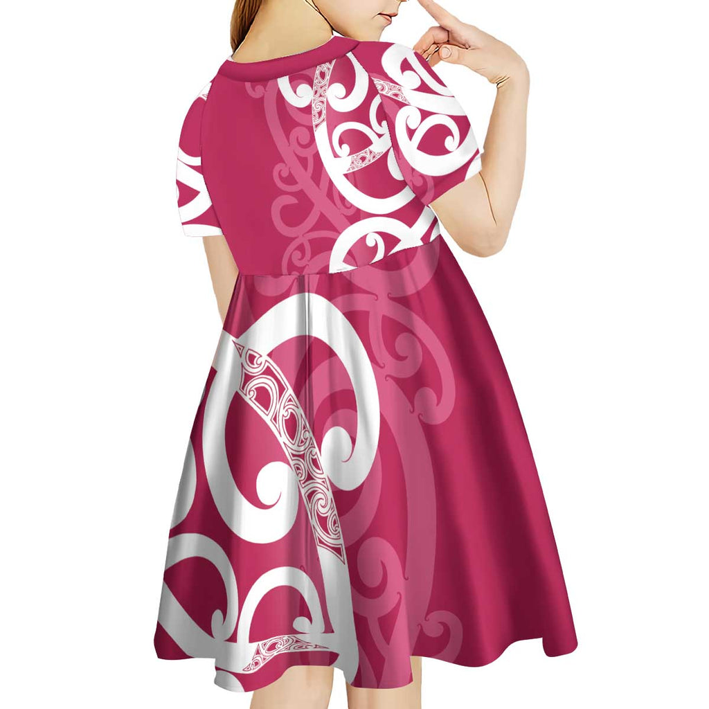 Breast Cancer Awareness Maori Kid Short Sleeve Dress Koru Kowhaiwhai - Aussie Hoodie