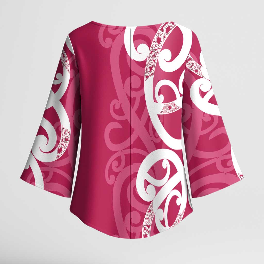 Breast Cancer Awareness Maori Kimono Sleeve Blouse Koru Kowhaiwhai - Aussie Hoodie