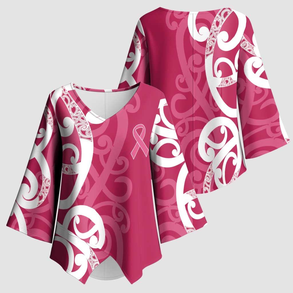 Breast Cancer Awareness Maori Kimono Sleeve Blouse Koru Kowhaiwhai - Aussie Hoodie