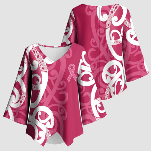 Breast Cancer Awareness Maori Kimono Sleeve Blouse Koru Kowhaiwhai - Aussie Hoodie