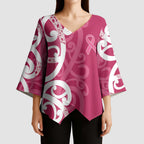 Breast Cancer Awareness Maori Kimono Sleeve Blouse Koru Kowhaiwhai - Aussie Hoodie