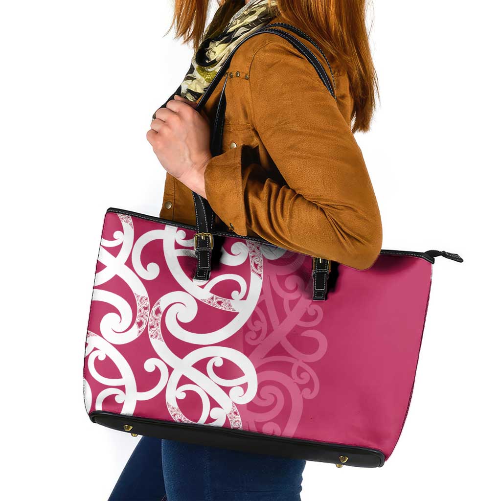 Breast Cancer Awareness Maori Leather Tote Bag Koru Kowhaiwhai - Aussie Hoodie