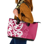 Breast Cancer Awareness Maori Leather Tote Bag Koru Kowhaiwhai - Aussie Hoodie