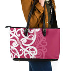 Breast Cancer Awareness Maori Leather Tote Bag Koru Kowhaiwhai - Aussie Hoodie