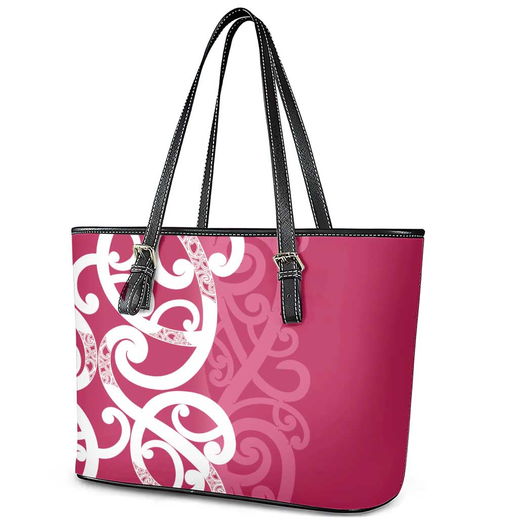Breast Cancer Awareness Maori Leather Tote Bag Koru Kowhaiwhai - Aussie Hoodie