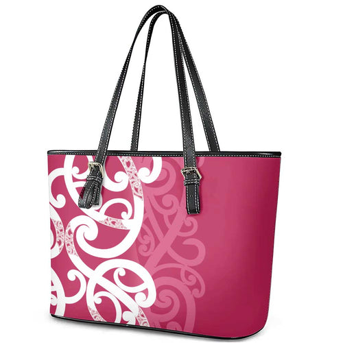 Breast Cancer Awareness Maori Leather Tote Bag Koru Kowhaiwhai - Aussie Hoodie