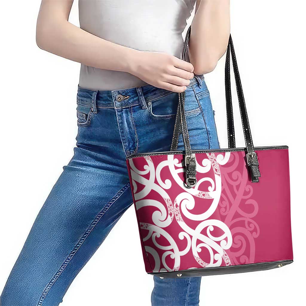 Breast Cancer Awareness Maori Leather Tote Bag Koru Kowhaiwhai - Aussie Hoodie
