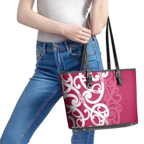 Breast Cancer Awareness Maori Leather Tote Bag Koru Kowhaiwhai - Aussie Hoodie