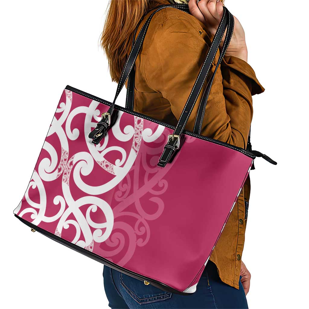 Breast Cancer Awareness Maori Leather Tote Bag Koru Kowhaiwhai - Aussie Hoodie