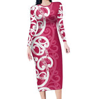 Breast Cancer Awareness Maori Long Sleeve Bodycon Dress Koru Kowhaiwhai - Aussie Hoodie