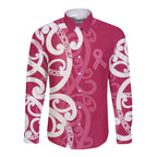 Breast Cancer Awareness Maori Long Sleeve Button Shirt Koru Kowhaiwhai - Aussie Hoodie