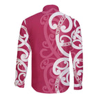 Breast Cancer Awareness Maori Long Sleeve Button Shirt Koru Kowhaiwhai - Aussie Hoodie