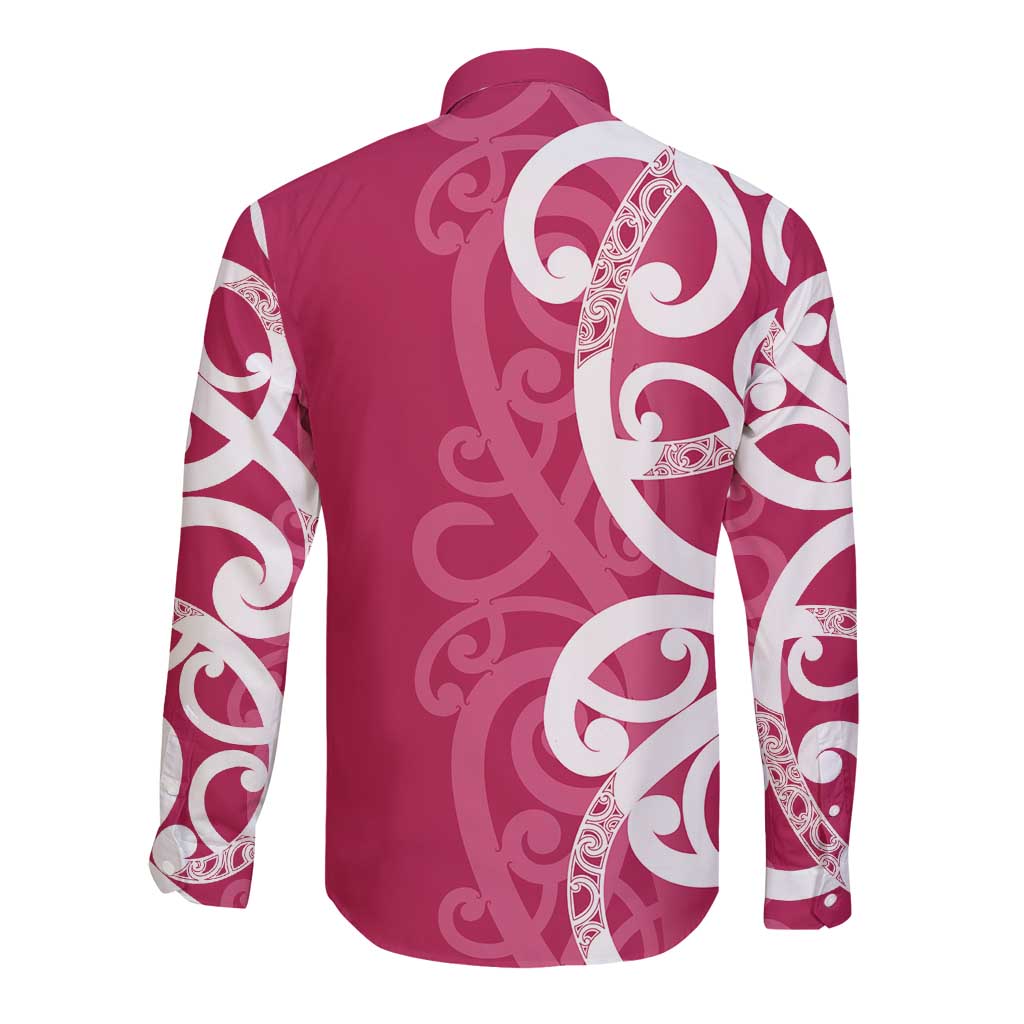 Breast Cancer Awareness Maori Long Sleeve Button Shirt Koru Kowhaiwhai - Aussie Hoodie