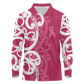 Breast Cancer Awareness Maori Long Sleeve Polo Shirt Koru Kowhaiwhai - Aussie Hoodie