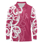 Breast Cancer Awareness Maori Long Sleeve Polo Shirt Koru Kowhaiwhai - Aussie Hoodie