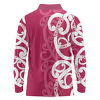 Breast Cancer Awareness Maori Long Sleeve Polo Shirt Koru Kowhaiwhai - Aussie Hoodie