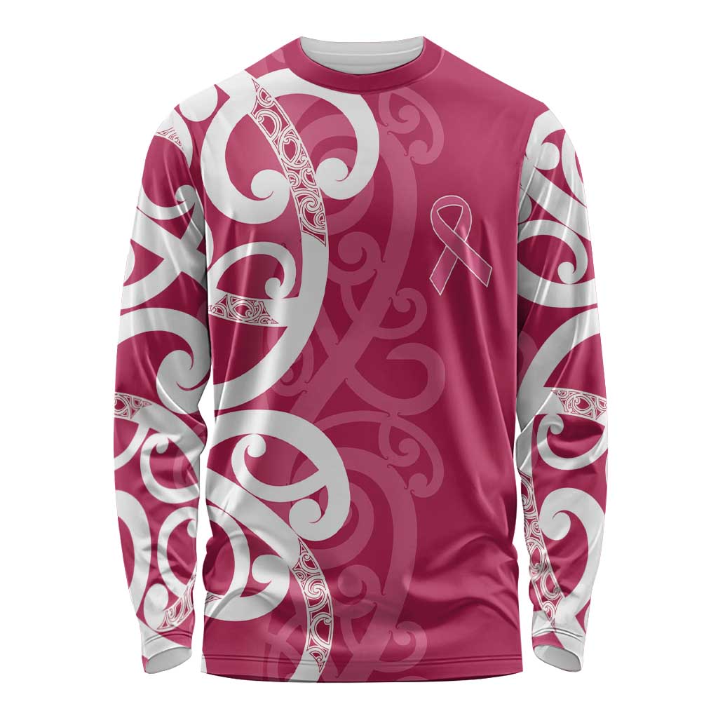 Breast Cancer Awareness Maori Long Sleeve Shirt Koru Kowhaiwhai - Aussie Hoodie