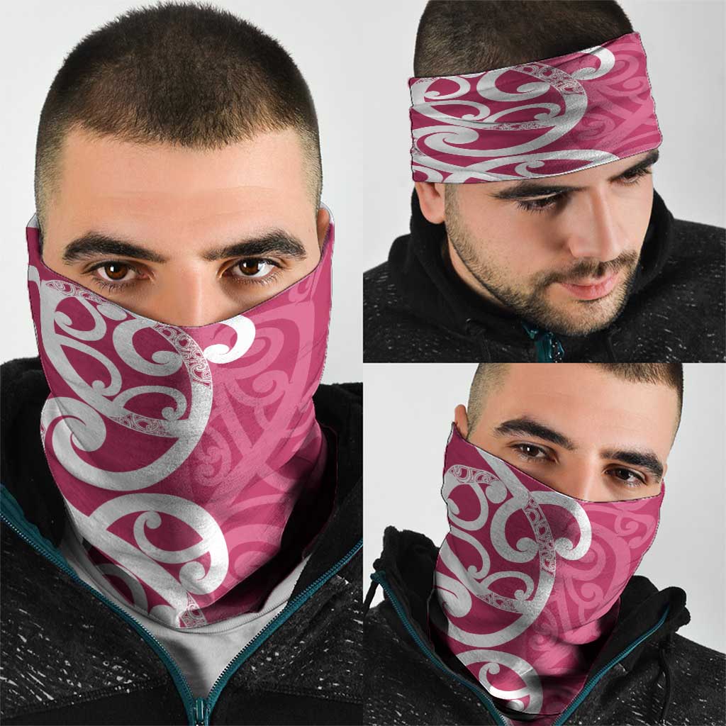 Breast Cancer Awareness Maori Neck Gaiter Koru Kowhaiwhai - Aussie Hoodie