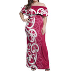 Breast Cancer Awareness Maori Off Shoulder Maxi Dress Koru Kowhaiwhai - Aussie Hoodie