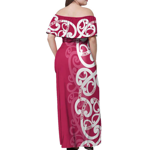 Breast Cancer Awareness Maori Off Shoulder Maxi Dress Koru Kowhaiwhai - Aussie Hoodie