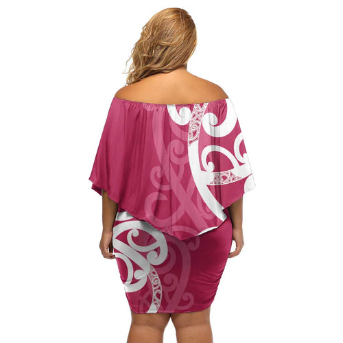 Breast Cancer Awareness Maori Off Shoulder Short Dress Koru Kowhaiwhai - Aussie Hoodie