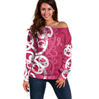 Breast Cancer Awareness Maori Off Shoulder Sweater Koru Kowhaiwhai - Aussie Hoodie