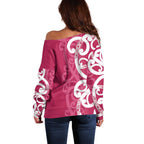 Breast Cancer Awareness Maori Off Shoulder Sweater Koru Kowhaiwhai - Aussie Hoodie