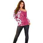 Breast Cancer Awareness Maori Off Shoulder Sweater Koru Kowhaiwhai - Aussie Hoodie