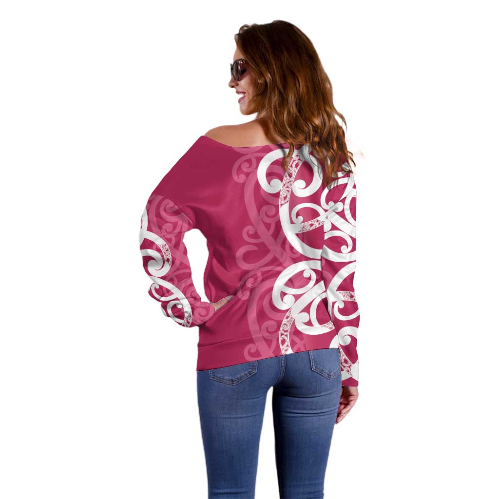 Breast Cancer Awareness Maori Off Shoulder Sweater Koru Kowhaiwhai - Aussie Hoodie