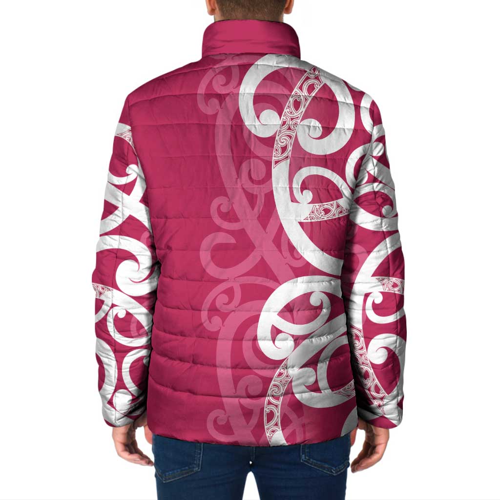 Breast Cancer Awareness Maori Padded Jacket Koru Kowhaiwhai - Aussie Hoodie