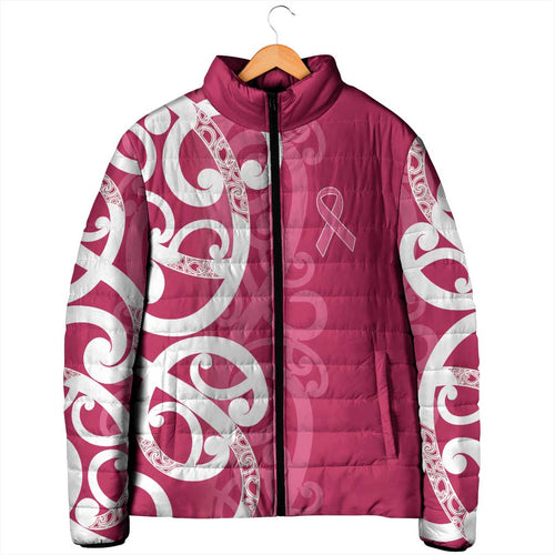 Breast Cancer Awareness Maori Padded Jacket Koru Kowhaiwhai - Aussie Hoodie
