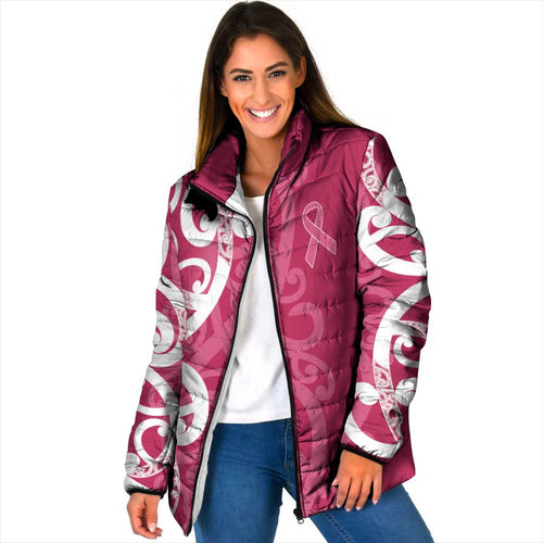 Breast Cancer Awareness Maori Padded Jacket Koru Kowhaiwhai - Aussie Hoodie