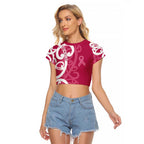 Breast Cancer Awareness Maori Raglan Cropped T Shirt Koru Kowhaiwhai - Aussie Hoodie