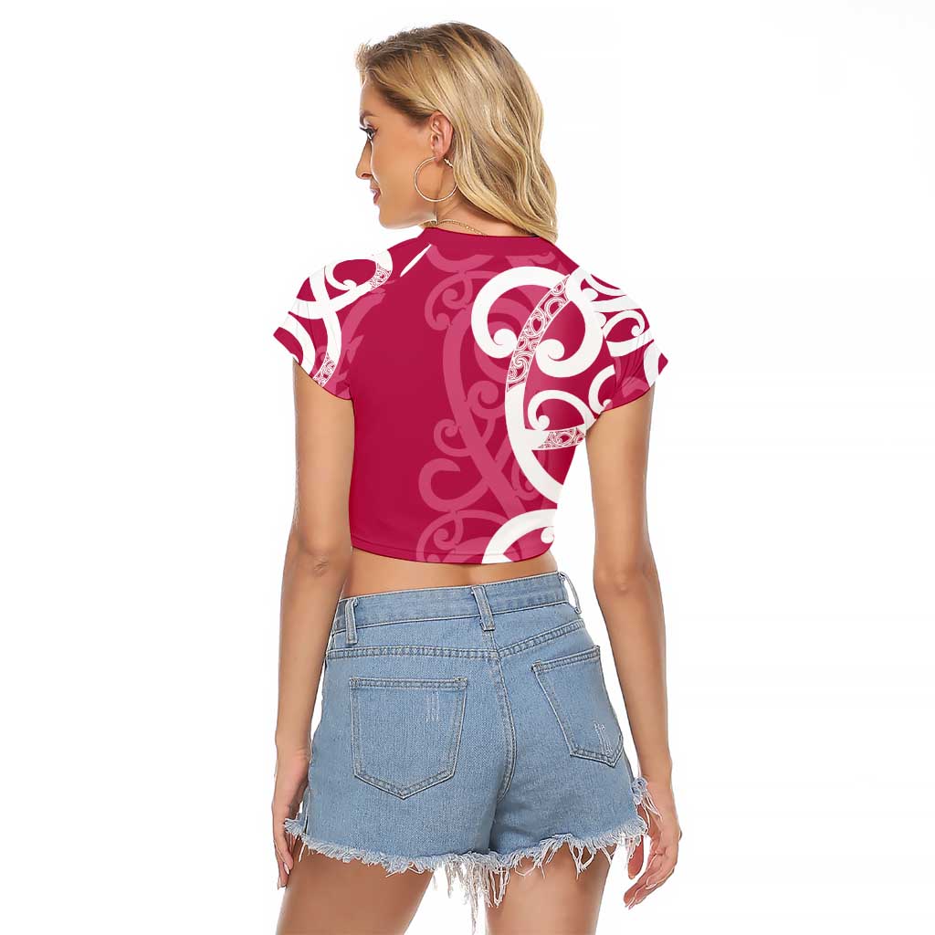 Breast Cancer Awareness Maori Raglan Cropped T Shirt Koru Kowhaiwhai - Aussie Hoodie