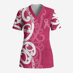 Breast Cancer Awareness Maori Scrub Top Koru Kowhaiwhai - Aussie Hoodie