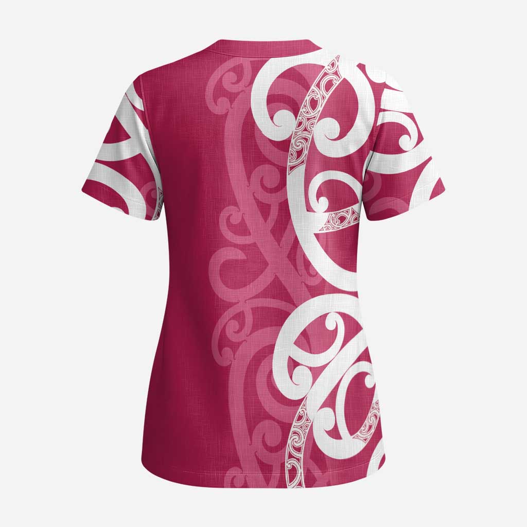 Breast Cancer Awareness Maori Scrub Top Koru Kowhaiwhai - Aussie Hoodie